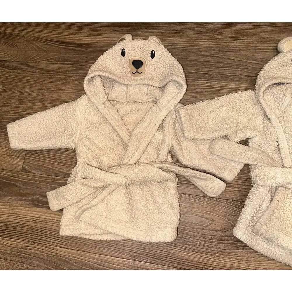 Hudson Baby Cozy Bear Plush Bathrobe 2 Piece Set Baby Size 0-9 Months